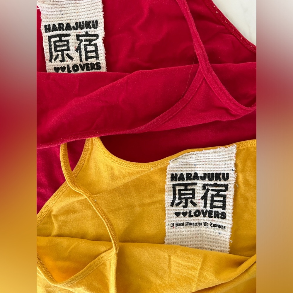Harajuku Lovers 2 Vintage Tank Tops Yellow & Cherry Red Cotton Knit Zip Case XL
